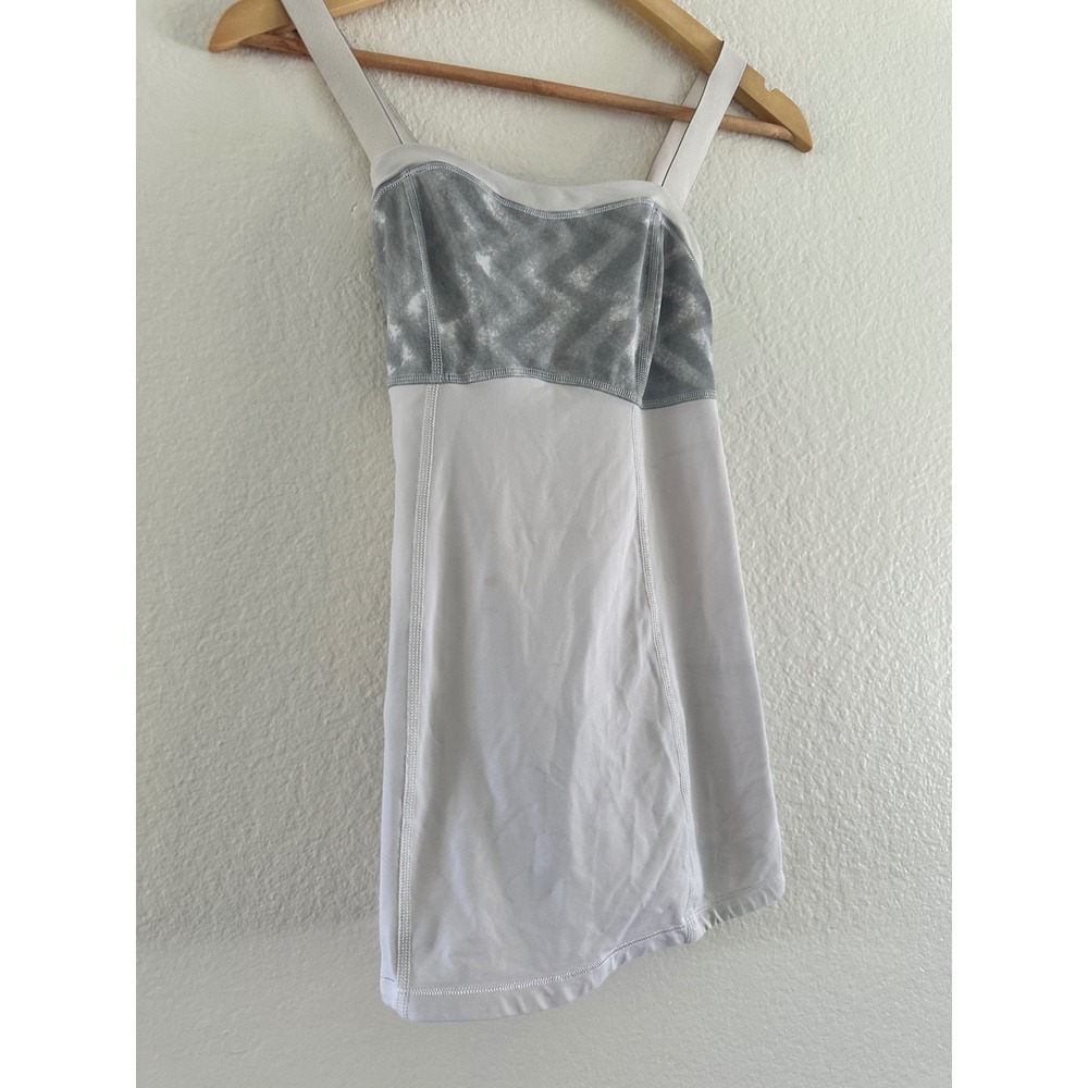 Lululemon Athletic Tank Women Small White Grey Pattern Strappy Back SOLD AS IS